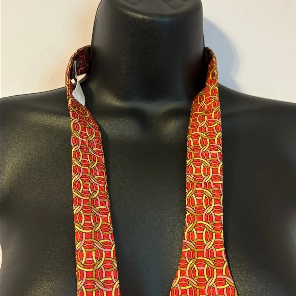 Carrot & Gibbs Handmade Pure Silk Red With Geometric Pattern Adjustable Bow Tie